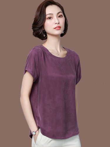 宽松真丝铜氨丝百搭上衣夏新款女装大码短袖t恤女简约纯色打底衫