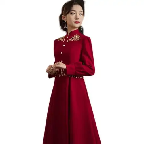 新娘敬酒服大码胖mm回门2022新款长袖高腰孕妇订婚晚礼服女秋冬