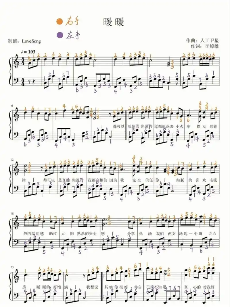 c调《暖暖》钢琴谱双手简谱02|||五线谱 - 抖音