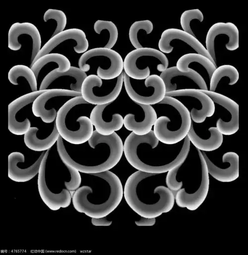 中国风花朵花纹黑白浮雕画