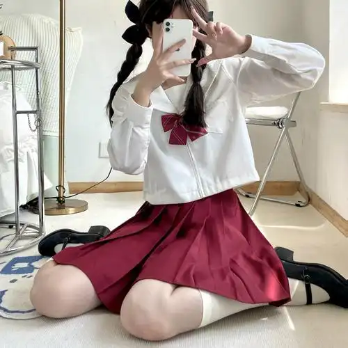 现货批发 酒红色jk制服百褶裙多种纯色裙日系学院小个基础款秋冬