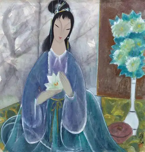 支持鼠标滚轮缩放区域大小图文直播0174林风眠 1960年代作 持花仕女