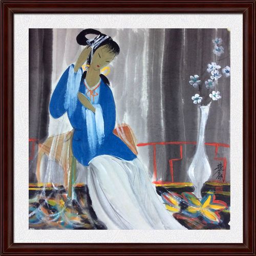 林风眠国画水墨人物画四尺斗方仕女图客厅酒店办公室装饰挂画送礼