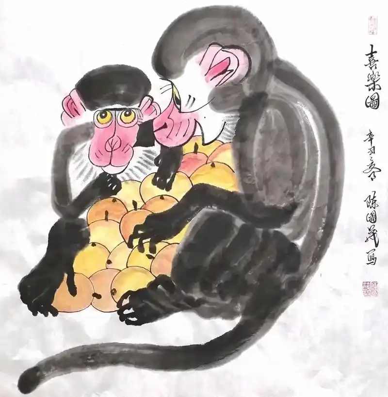 《12生肖国画》之9:猴(金猴献寿) - 抖音