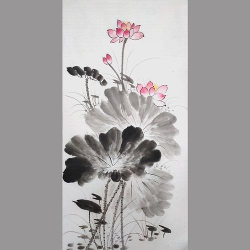 手绘水墨荷花国画清廉书画莲花宣纸小写意花鸟玄关书房新中式挂画